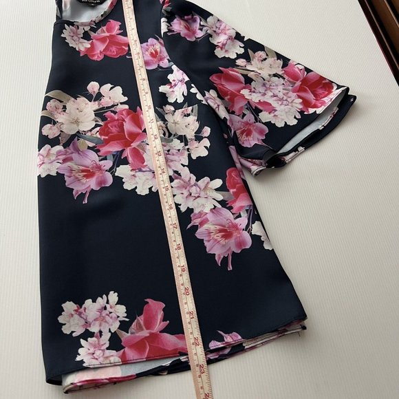 Portmans Women’s Floral Top Blouse Navy Blue & Pink Short Sleeve Spring Size 8 - Picture 12 of 12